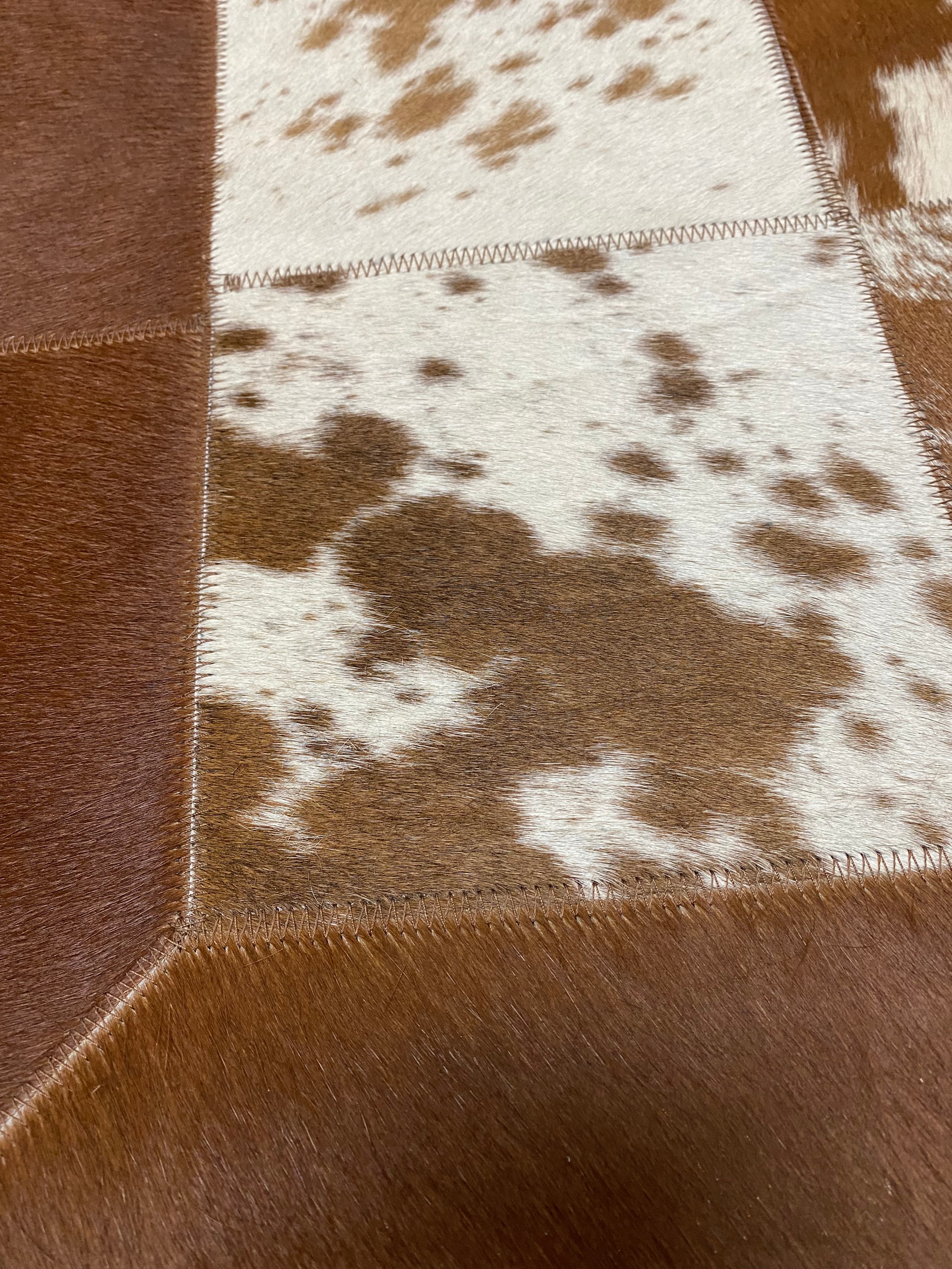 Brown & White Patchwork rug close up